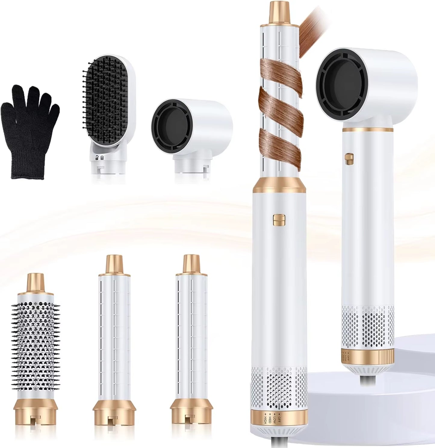 5 in 1 Hair Dryer Brush, Negative Ion Blow Dryer Brush Set Upgrade Hot Air Brush Curling Wrap Air Curler, Curling Iron Hair