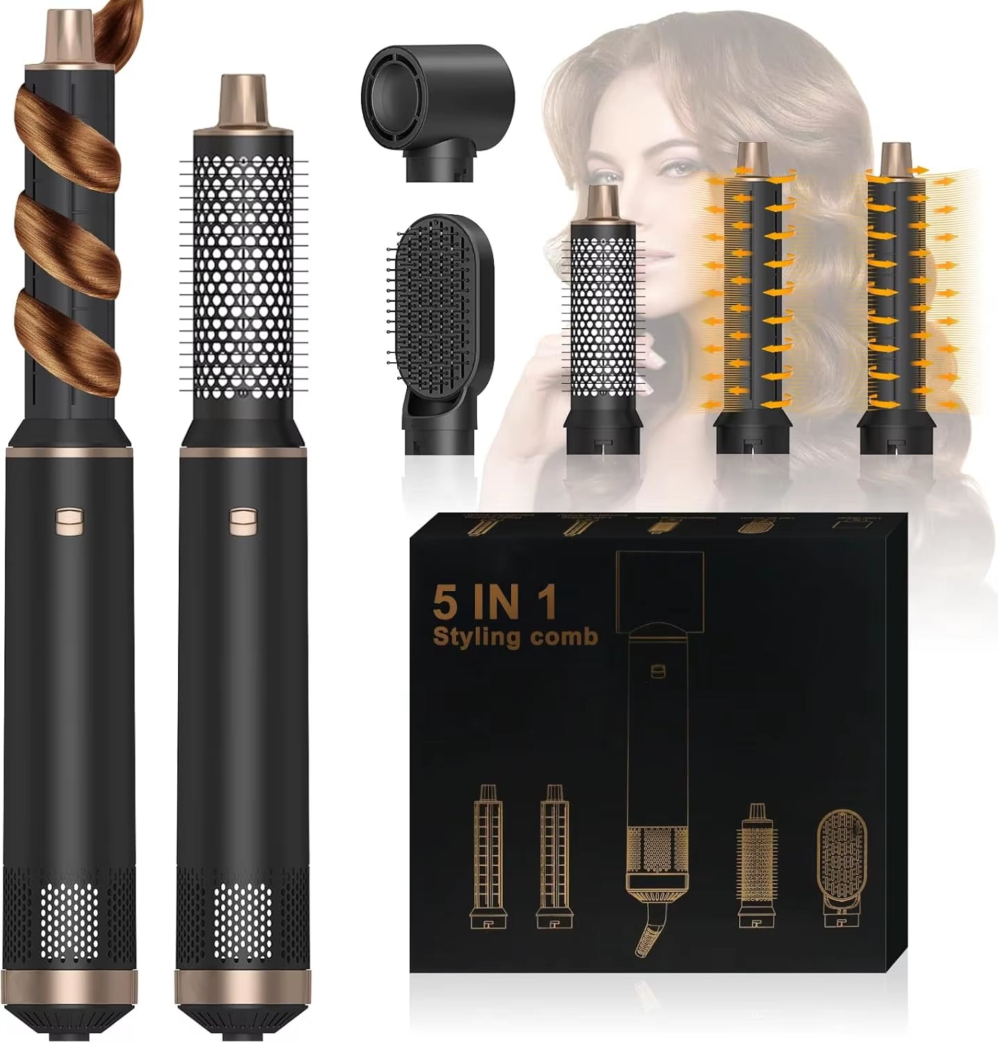 5 in 1 Hair Dryer Brush, Negative Ion Blow Dryer Brush Set Upgrade Hot Air Brush Curling Wrap Air Curler, Curling Iron Hair