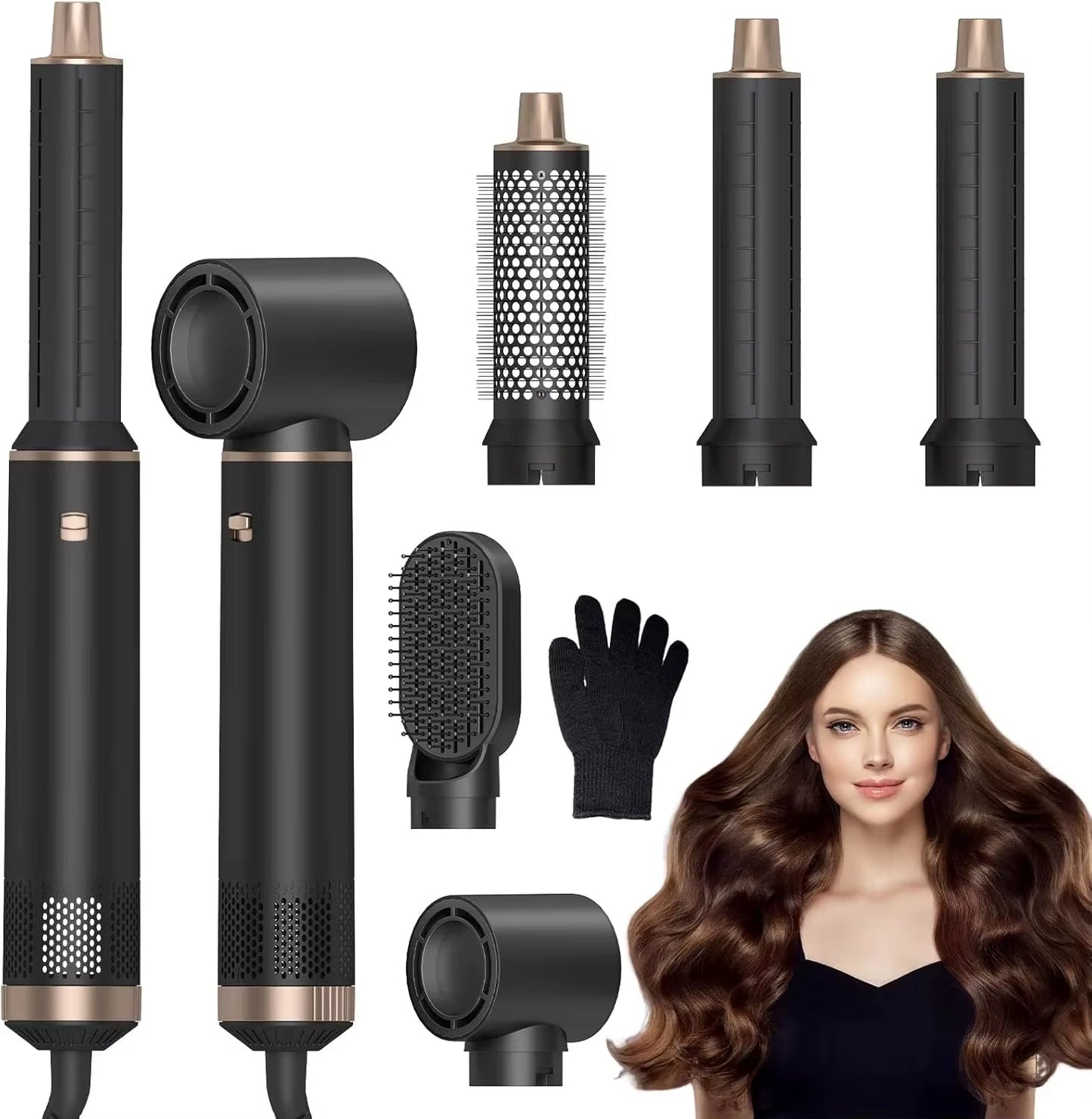 5 in 1 Hair Dryer Brush, Negative Ion Blow Dryer Brush Set Upgrade Hot Air Brush Curling Wrap Air Curler, Curling Iron Hair